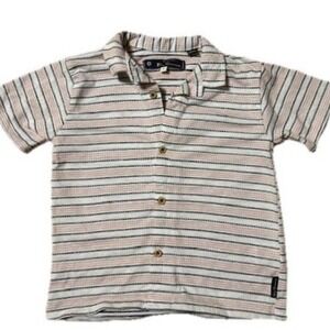 Ben‎ Sherman Shirt Boys 4 Short Sleeve Button Down Striped Peach White Navy